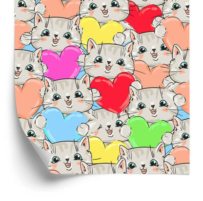 Wallpaper For Children - Happy Kittens And Hearts