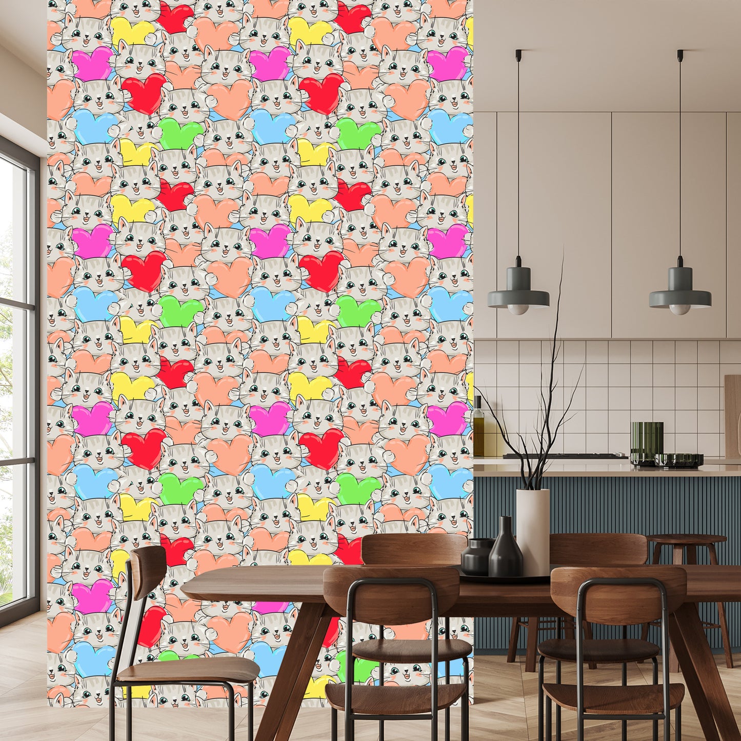 Wallpaper For Children - Happy Kittens And Hearts