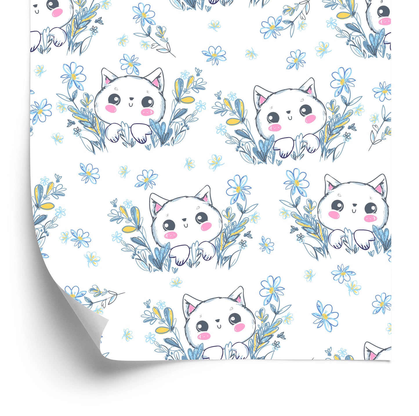 Wallpaper For Children - Little Kittens And Flowers
