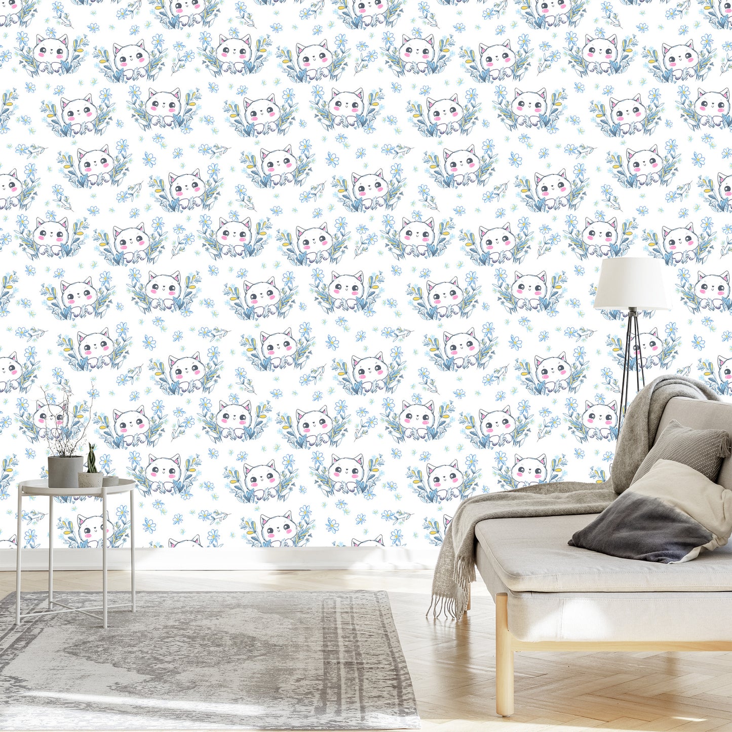 Wallpaper For Children - Little Kittens And Flowers
