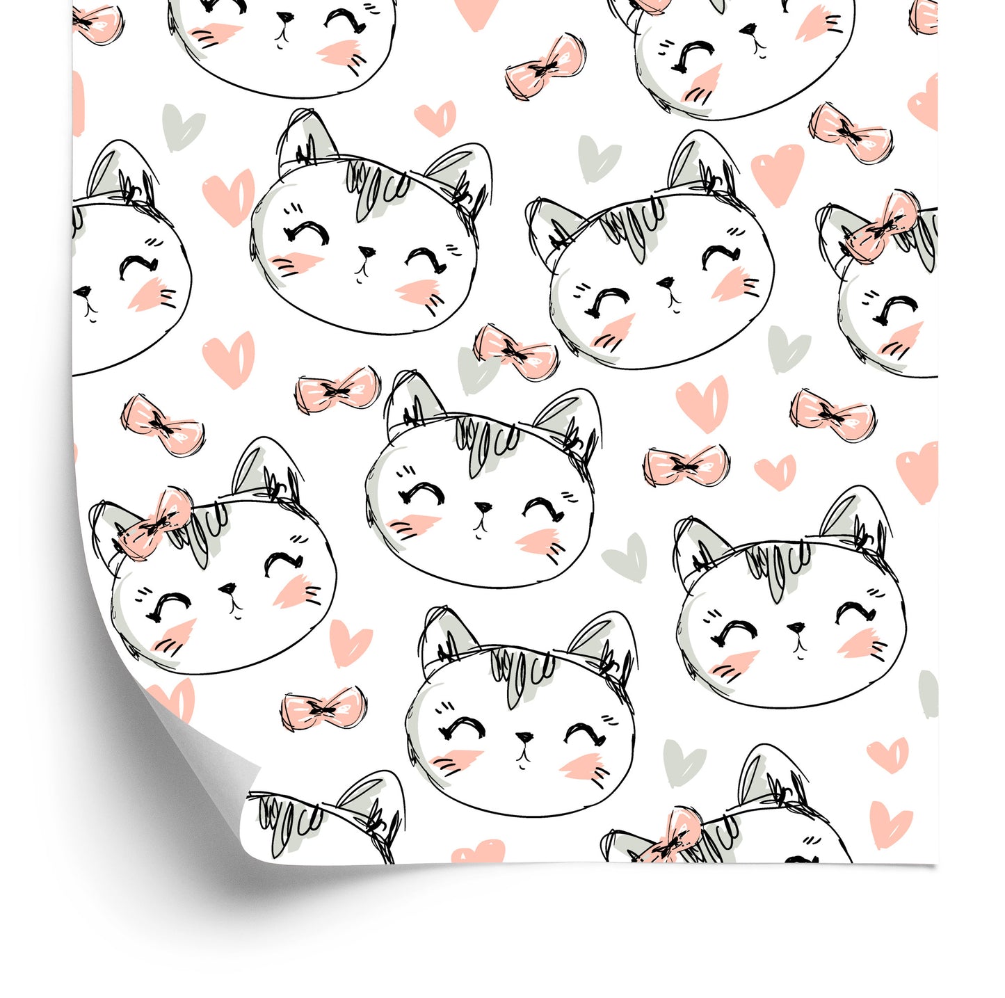 Wallpaper For Children - Kittens, Hearts And Bows