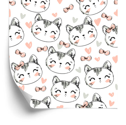 Wallpaper For Children - Kittens, Hearts And Bows