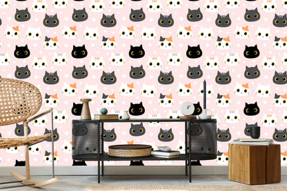 Wallpaper For Children - Kittens And Hearts