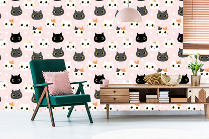 Wallpaper For Children - Kittens And Hearts