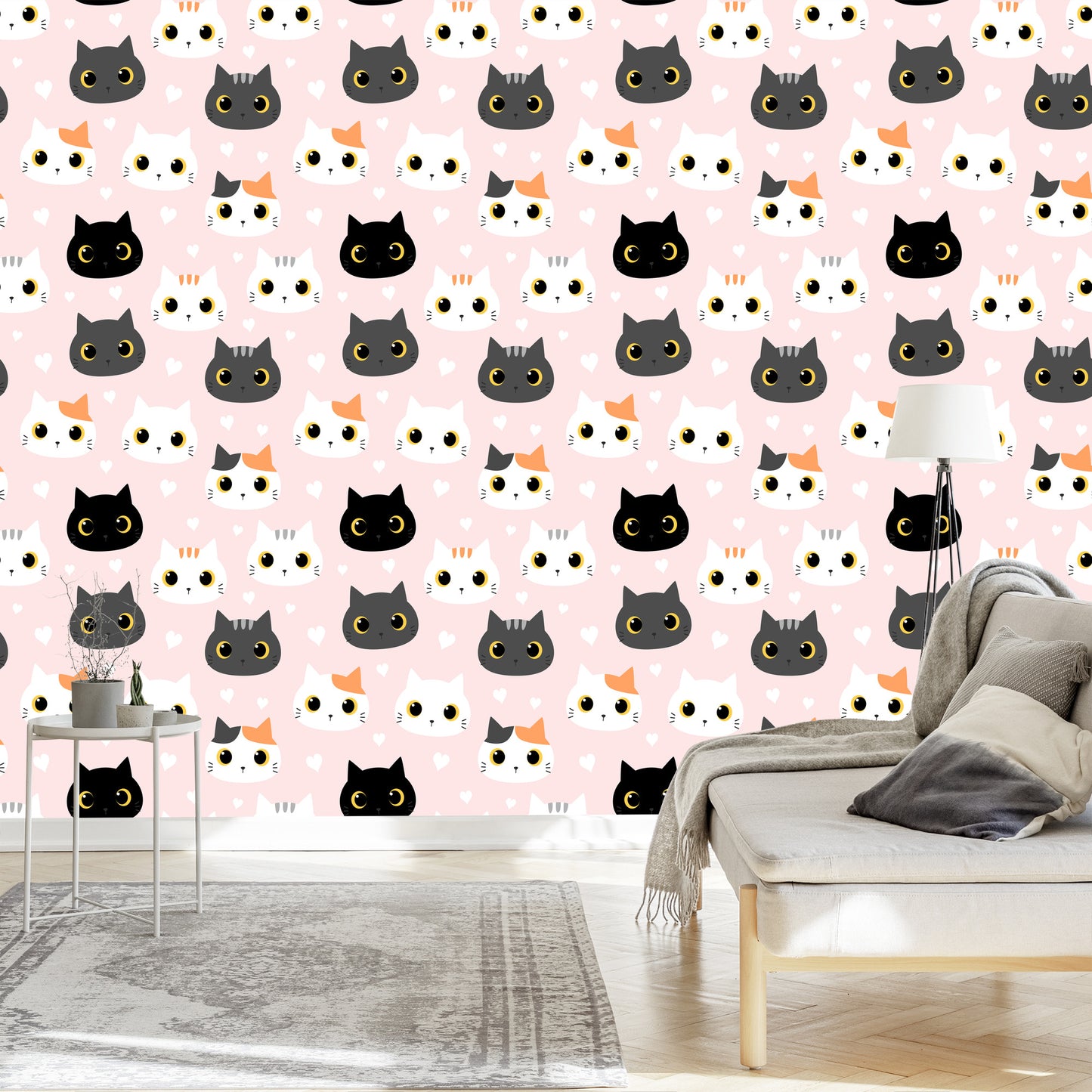 Wallpaper For Children - Kittens And Hearts