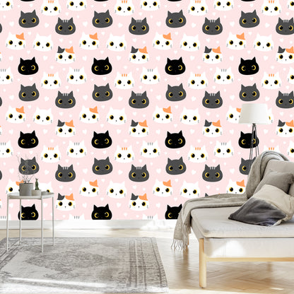 Wallpaper For Children - Kittens And Hearts