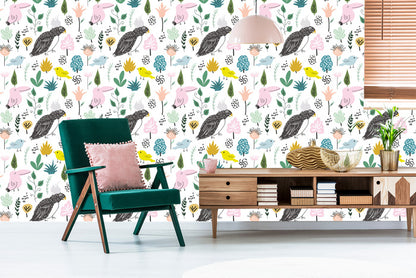 Wallpaper For Children - Colorful Birds In The Jungle
