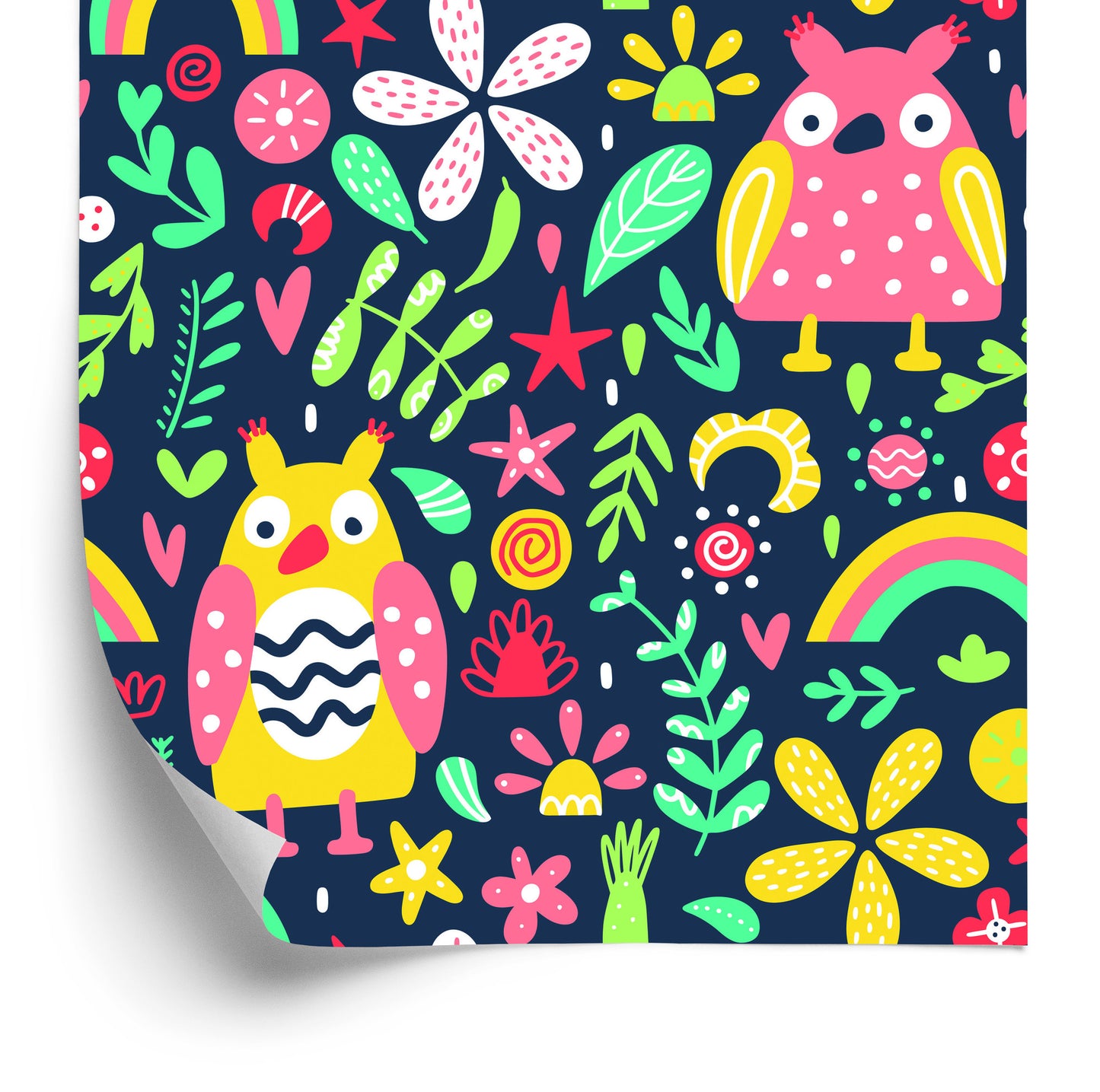 Wallpaper For Children - Colorful Owls And Flowers
