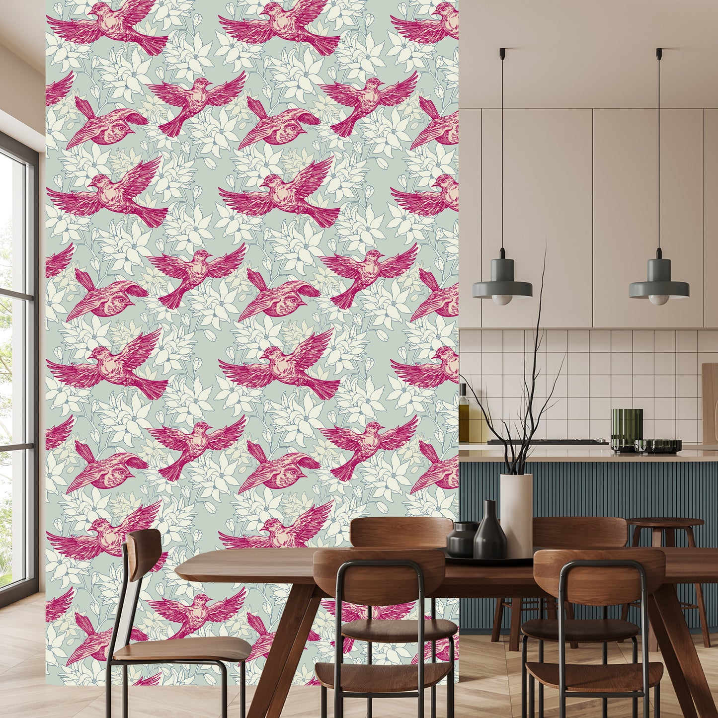 Wallpaper Flying Birds Among The Leaves