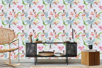 Wallpaper Flying Cranes And Flowers