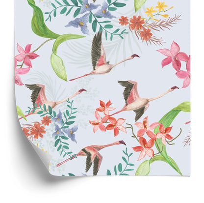 Wallpaper Flying Cranes And Flowers