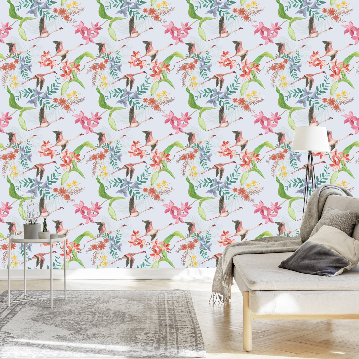 Wallpaper Flying Cranes And Flowers