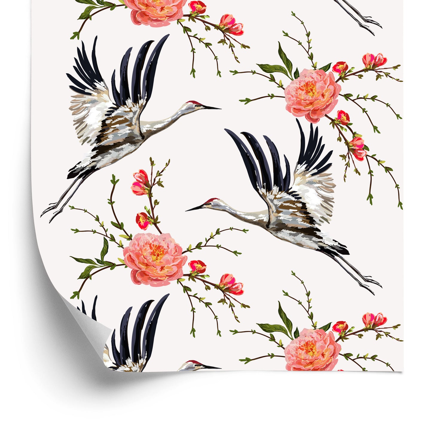 Wallpaper Cranes And Flowers