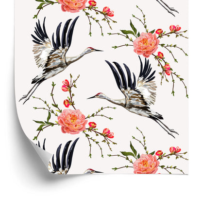 Wallpaper Cranes And Flowers
