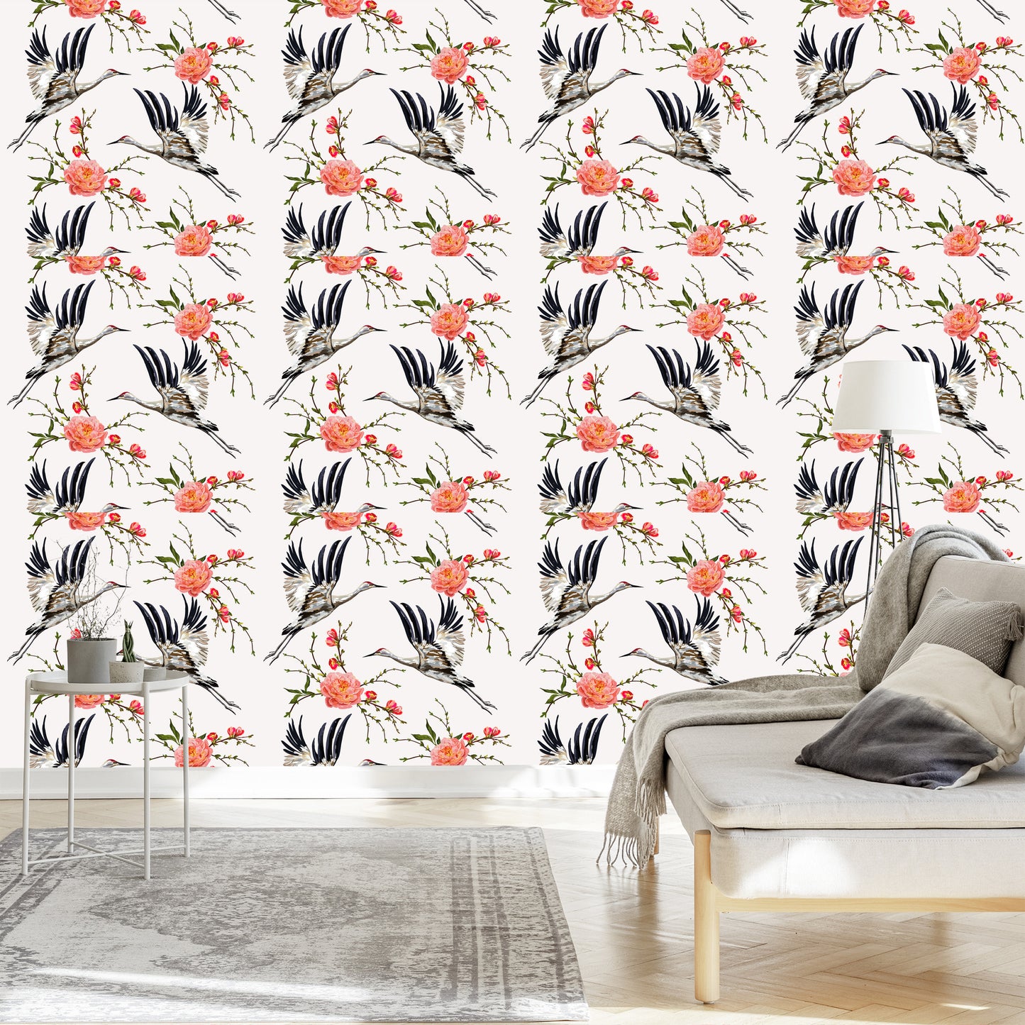 Wallpaper Cranes And Flowers