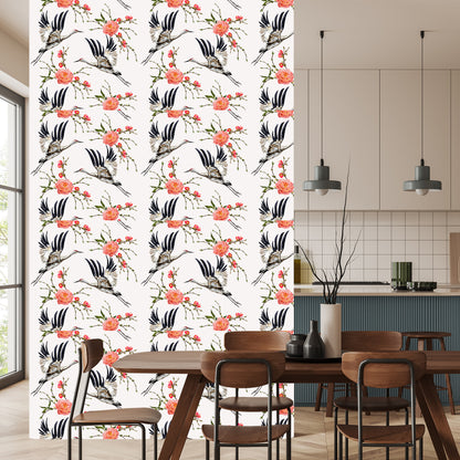 Wallpaper Cranes And Flowers