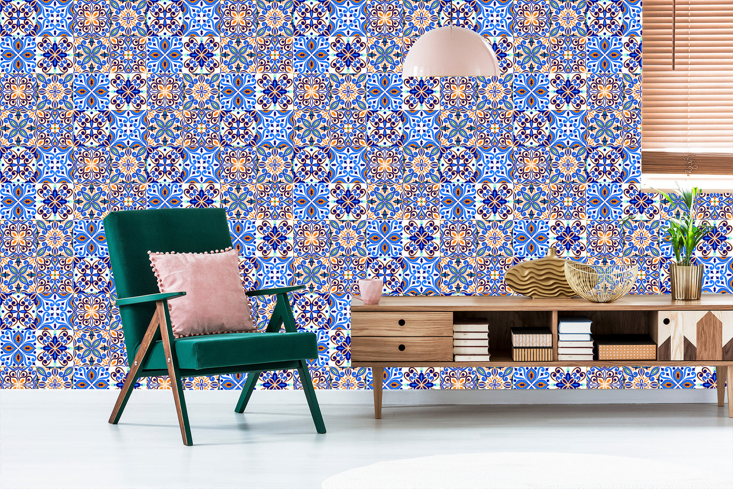 Wallpaper For The Dining Room. Imitation Of Tiles. Colorful Mosaic