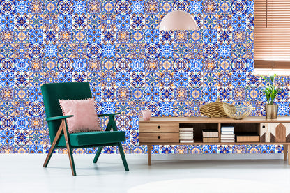 Wallpaper For The Dining Room. Imitation Of Tiles. Colorful Mosaic