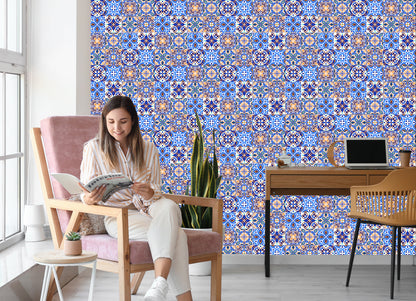Wallpaper For The Dining Room. Imitation Of Tiles. Colorful Mosaic