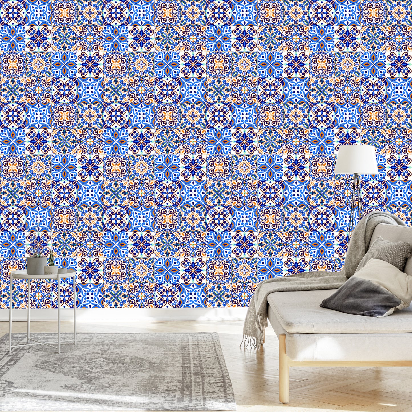 Wallpaper For The Dining Room. Imitation Of Tiles. Colorful Mosaic