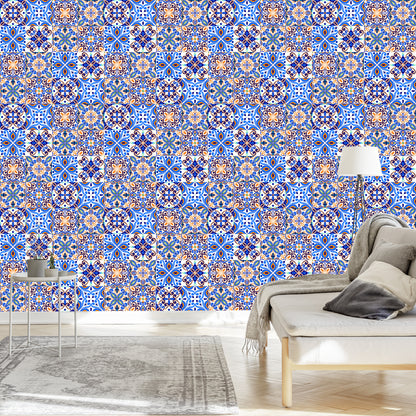 Wallpaper For The Dining Room. Imitation Of Tiles. Colorful Mosaic