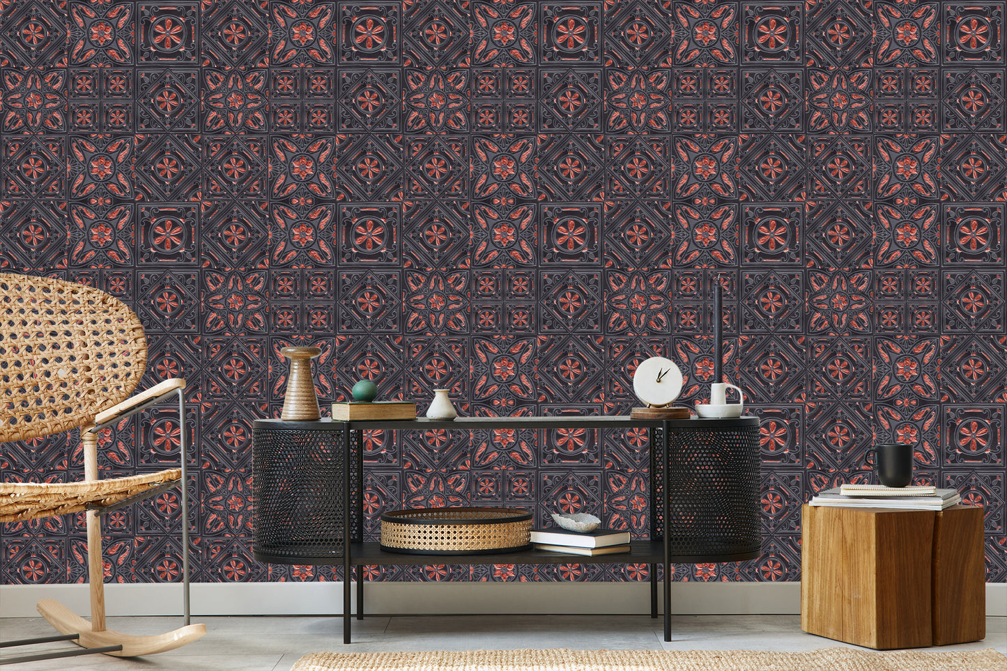 Wallpaper For The Dining Room. Imitation Of Mosaic Tiles