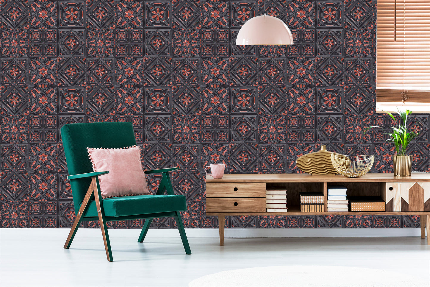Wallpaper For The Dining Room. Imitation Of Mosaic Tiles