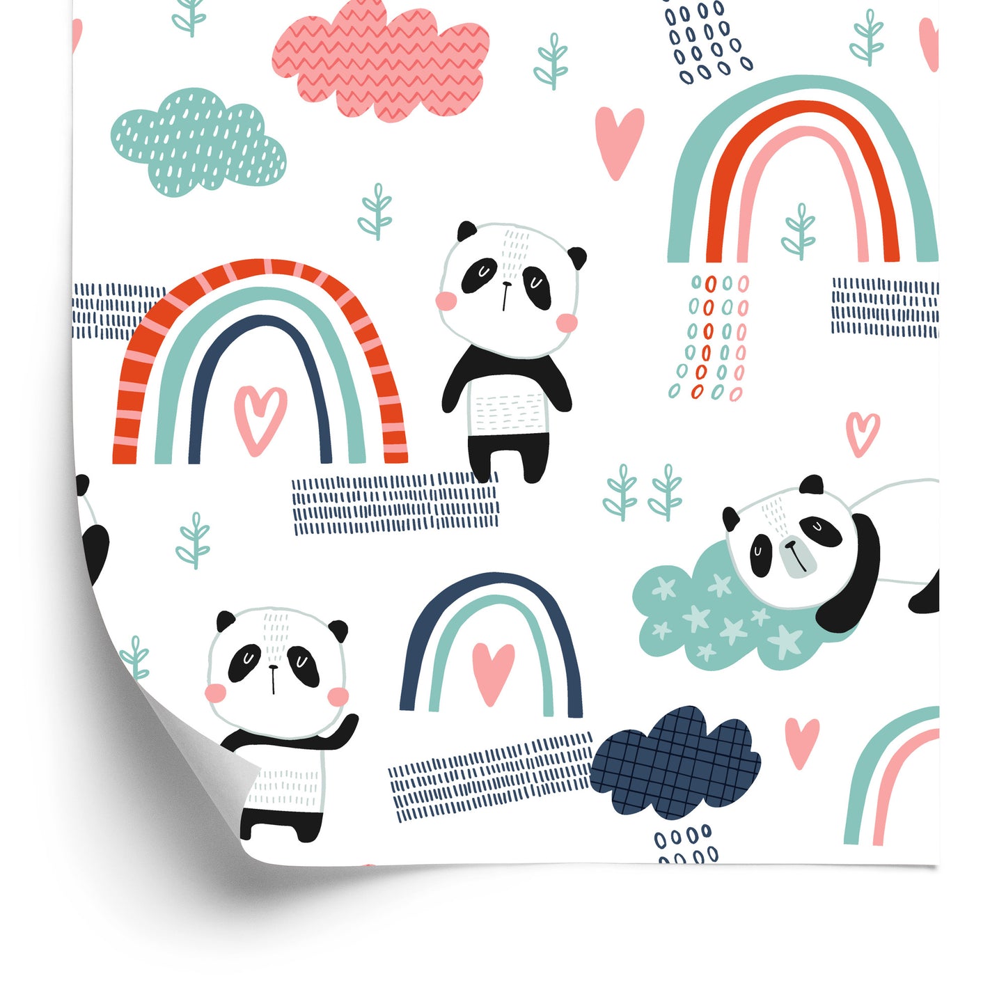Wallpaper Pandas With A Rainbow In The Background