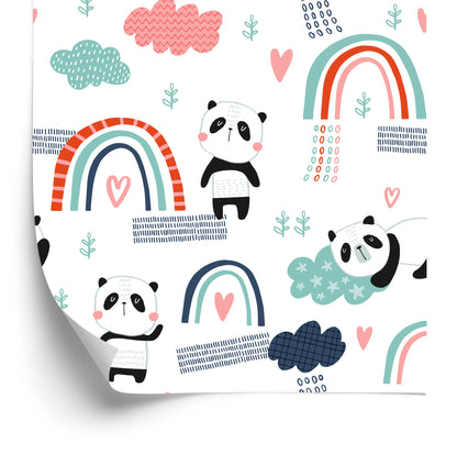 Wallpaper Pandas With A Rainbow In The Background
