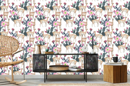 Wallpaper Alpaca Cacti And Flowers