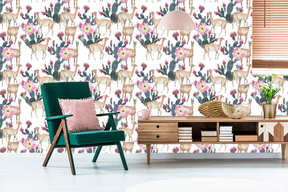 Wallpaper Alpaca Cacti And Flowers