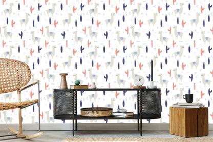 Wallpaper For Children - Llamas And Plants