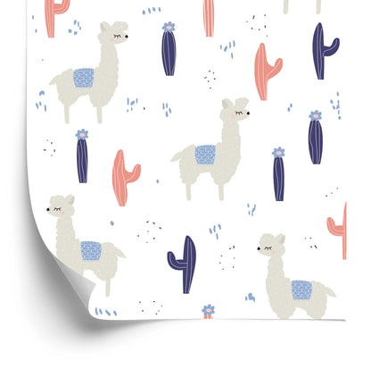 Wallpaper For Children - Llamas And Plants