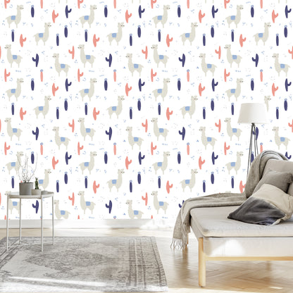Wallpaper For Children - Llamas And Plants