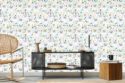 Wallpaper Lama Animals Flowers For A Baby's Room