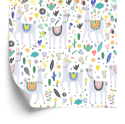 Wallpaper Lama Animals Flowers For A Baby's Room