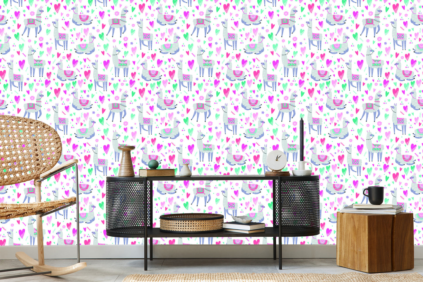 Wallpaper For A Lama's Baby Room And Colorful Flowers