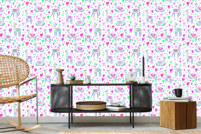 Wallpaper For A Lama's Baby Room And Colorful Flowers