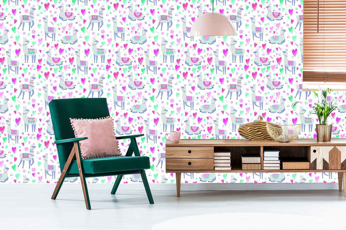 Wallpaper For A Lama's Baby Room And Colorful Flowers
