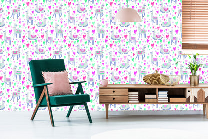 Wallpaper For A Lama's Baby Room And Colorful Flowers