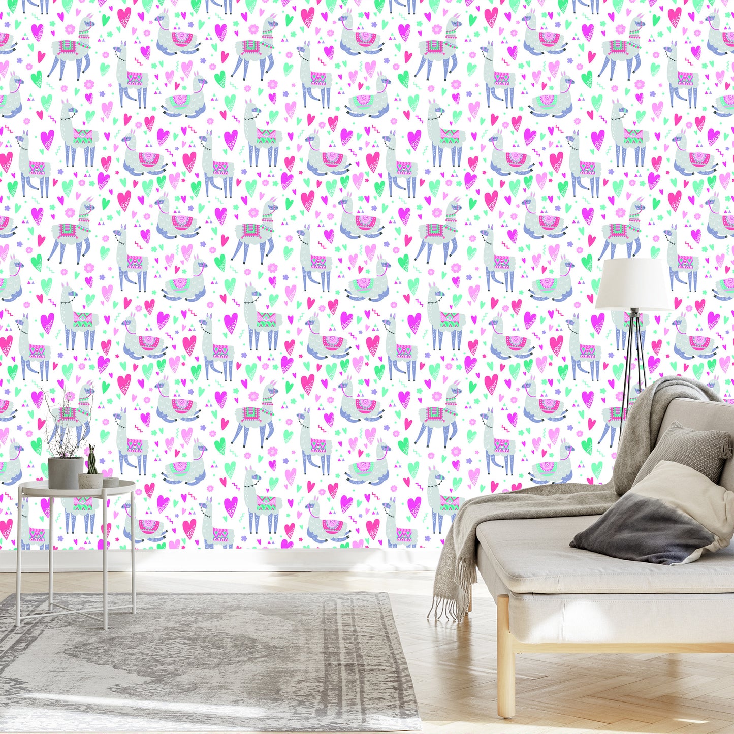 Wallpaper For A Lama's Baby Room And Colorful Flowers