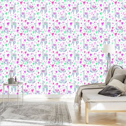 Wallpaper For A Lama's Baby Room And Colorful Flowers