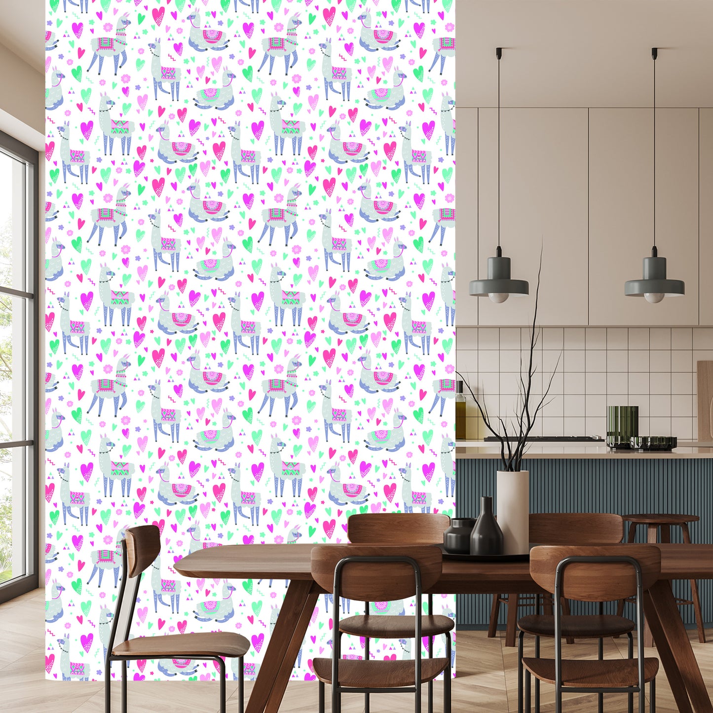 Wallpaper For A Lama's Baby Room And Colorful Flowers