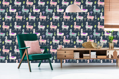 Wallpaper Animals, Plants, Children's Room With Llamas