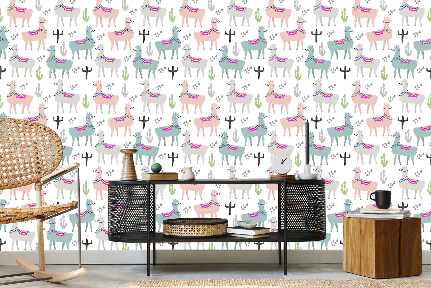 Wallpaper Colorful In Lama Animals Children's Room