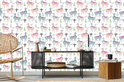 Wallpaper Colorful In Lama Animals Children's Room