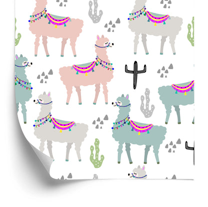 Wallpaper Colorful In Lama Animals Children's Room