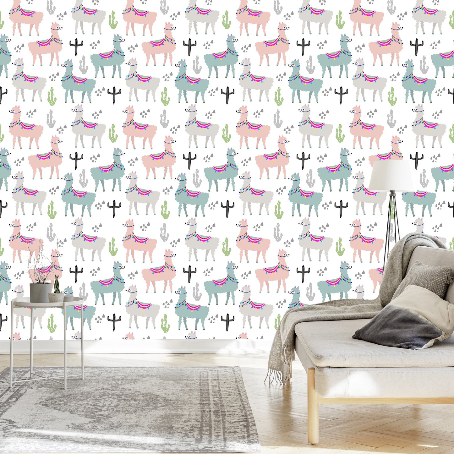 Wallpaper Colorful In Lama Animals Children's Room