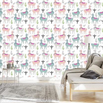 Wallpaper Colorful In Lama Animals Children's Room