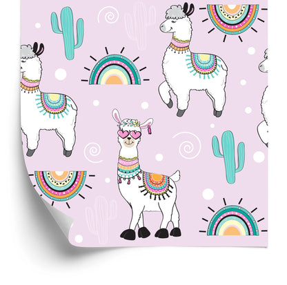 Wallpaper For Children's Room Lama Cacti Plants